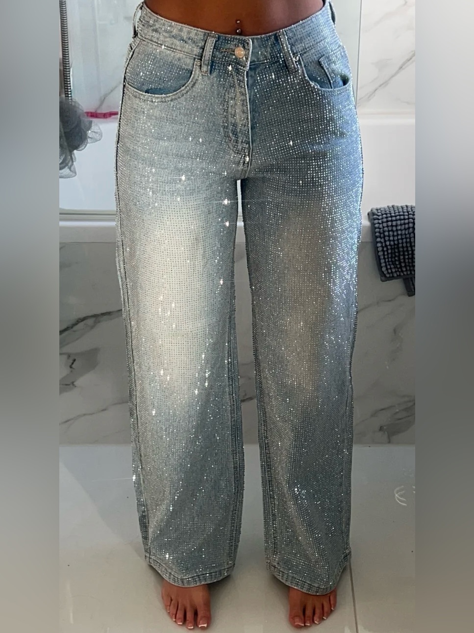 Diamant Wide-Leg Women's Jeans - Silver Sparkle